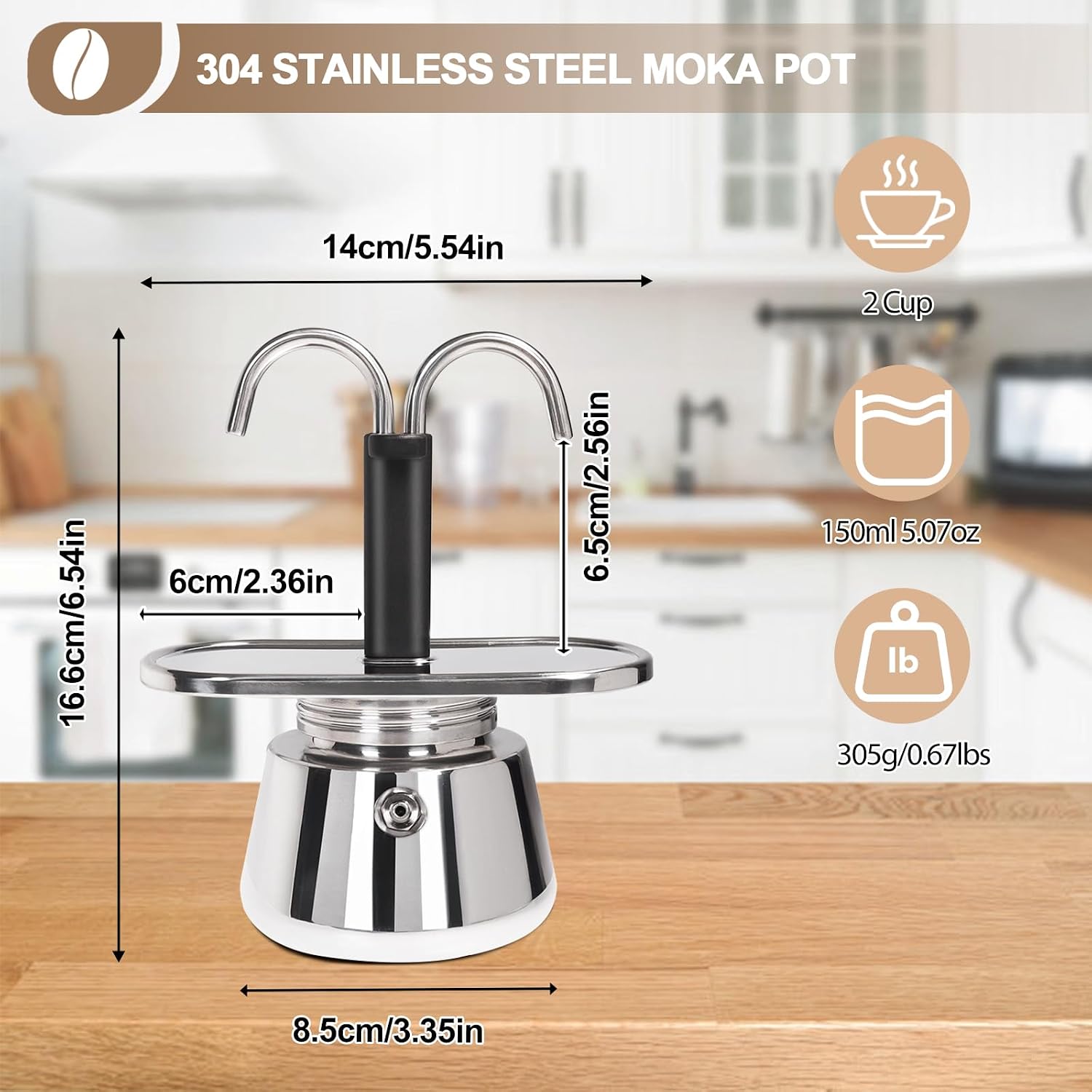 2 Cup Espresso Maker inox