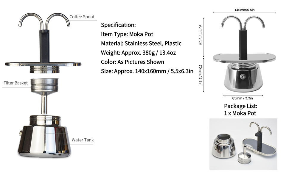 2 Cup Espresso Maker inox